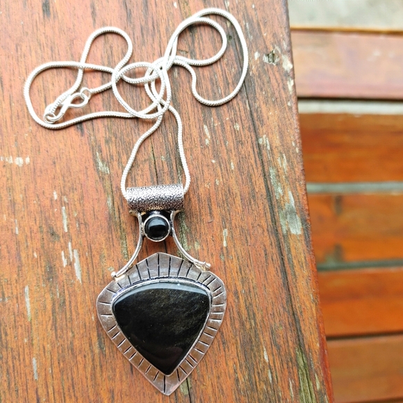 Black Onyx Pendant Necklace in Sterling Silver Overlay (2 1/2") - Picture 8 of 8
